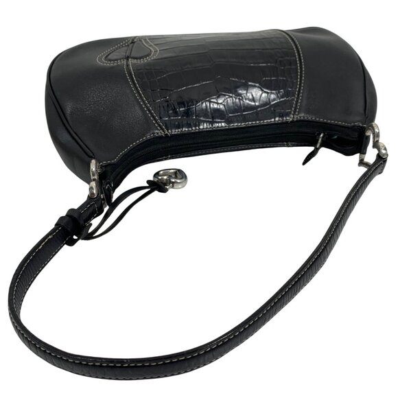 BRIGHTON Hilda Moon Purse Black Croc Embossed Pebbled Leather Demi Shoulder Bag - Picture 10 of 16
